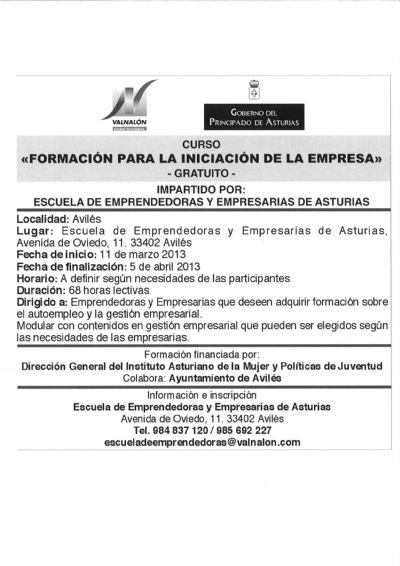 Cartel Formacion para la iniciaci�n de la empresa